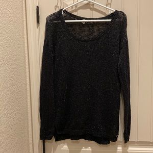Guess Women’s Size L Black Sparkly Sweater Hi Lo Hem Long Sleeves Sheer Stretchy
